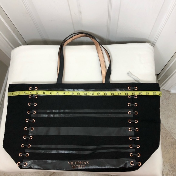 Victorias Secret Canvas Weekender Travel Large Zipper Tote Bag Rose Gold Detail - Picture 10 of 16